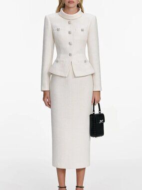 Self-Portrait Cream Boucle Collared Dress